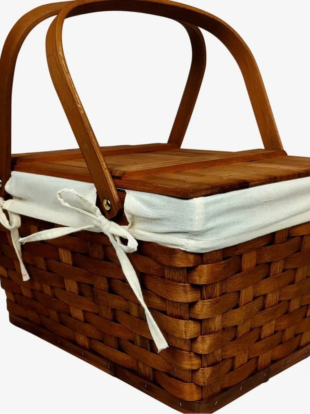 New Wooden Picnic Basket w/ Liner & Lid – Multiple Available